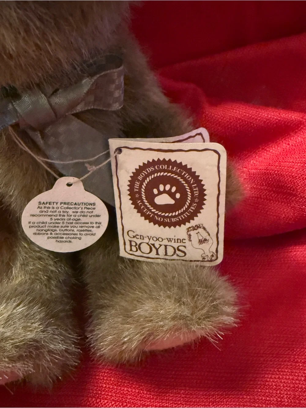 Plush Brown Boyd’s Bears Teddy Bear with Bow and Hat-Vintage- NWT